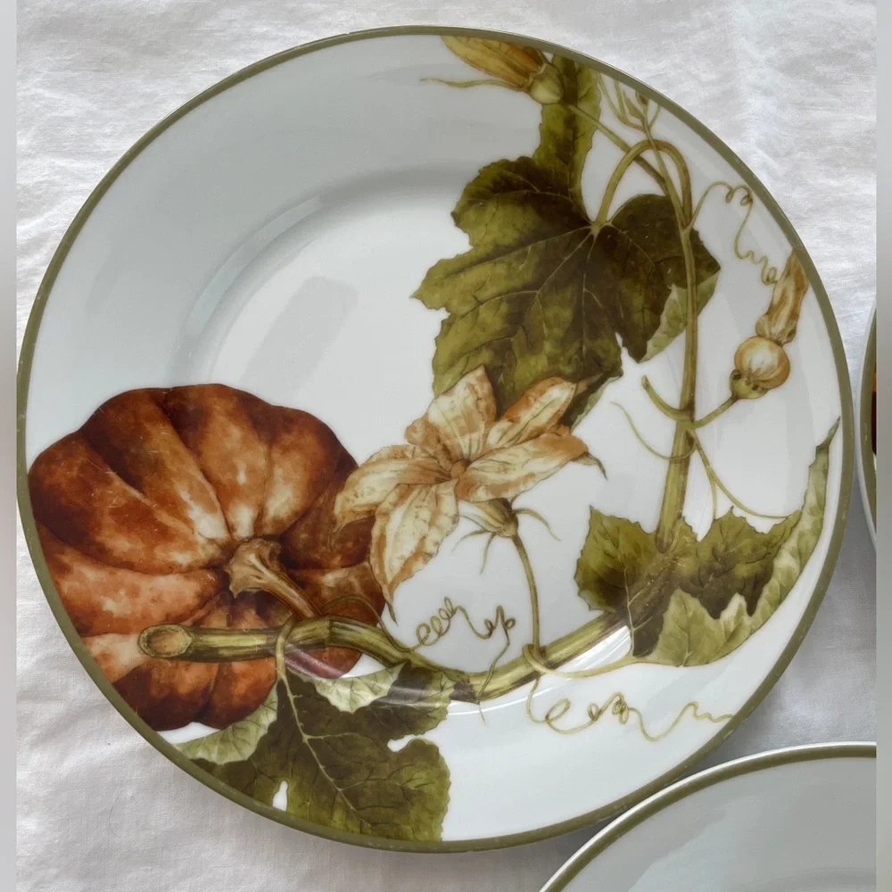 Williams Sonoma Botanical Pumpkin Salad Dessert Plates 8.5” diameter (Set of 3)